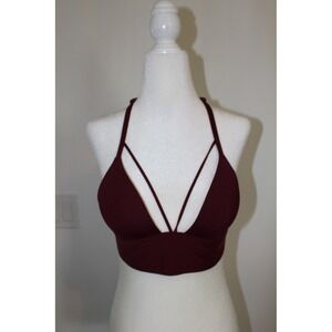 PINK Victoria's Secret Bonded Caged Bralette Burgundy XS‎ T-Back Strappy Bra